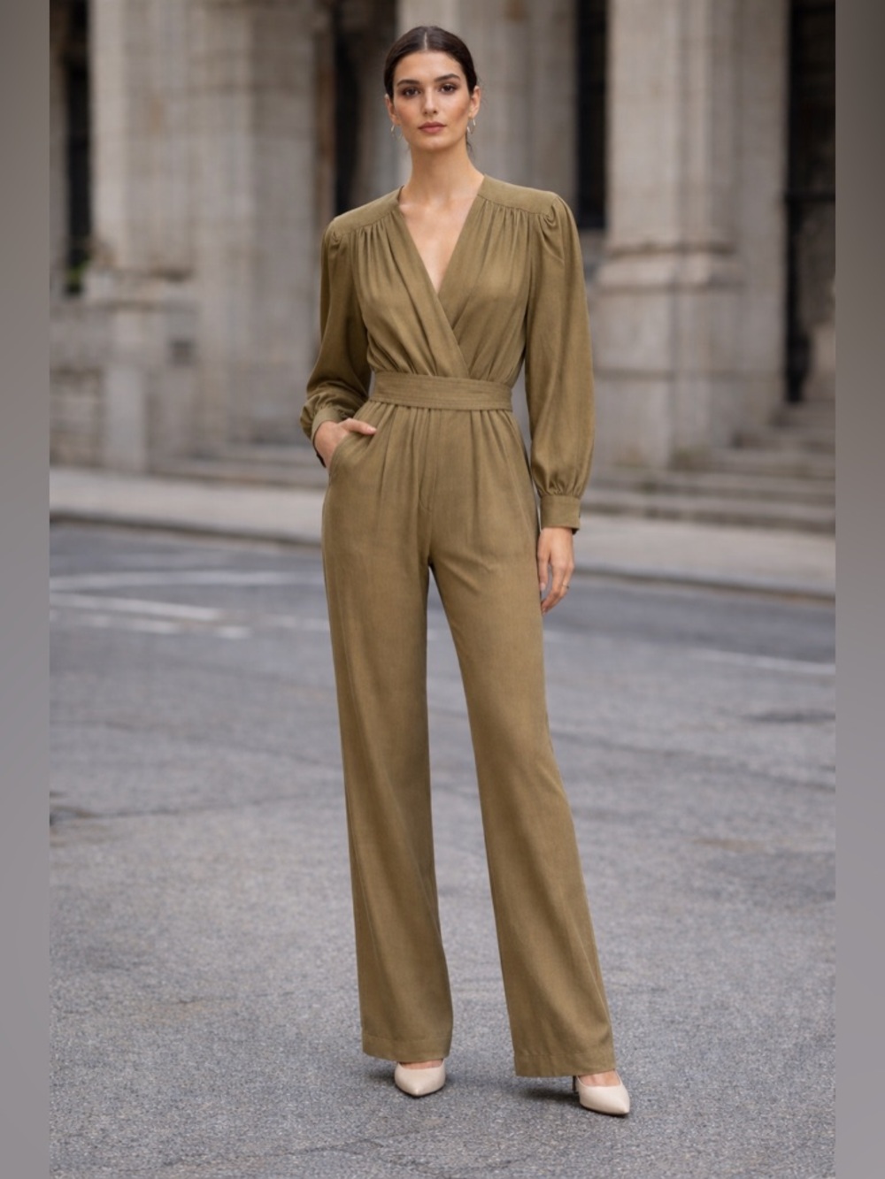 Vintage RARE Pierre Cardin Silk jumpsuit- Beige Petite size 4